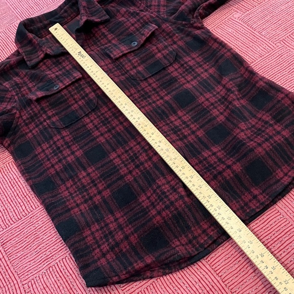 George Men's small burgundy / Black Plaid fleece Button Down Shirt - Picture 4 of 10